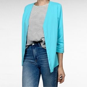 TTC 3pc Set Aqua Turquoise Open Front Cardigan Matching Striped/Solid Tank Tops